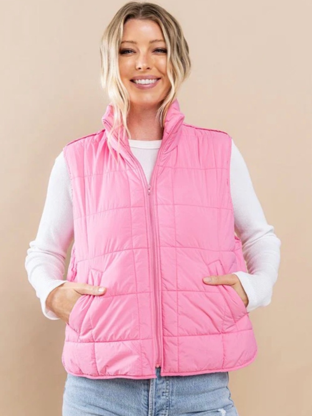 Thread & Supply Pink Quilted Puffer Vest